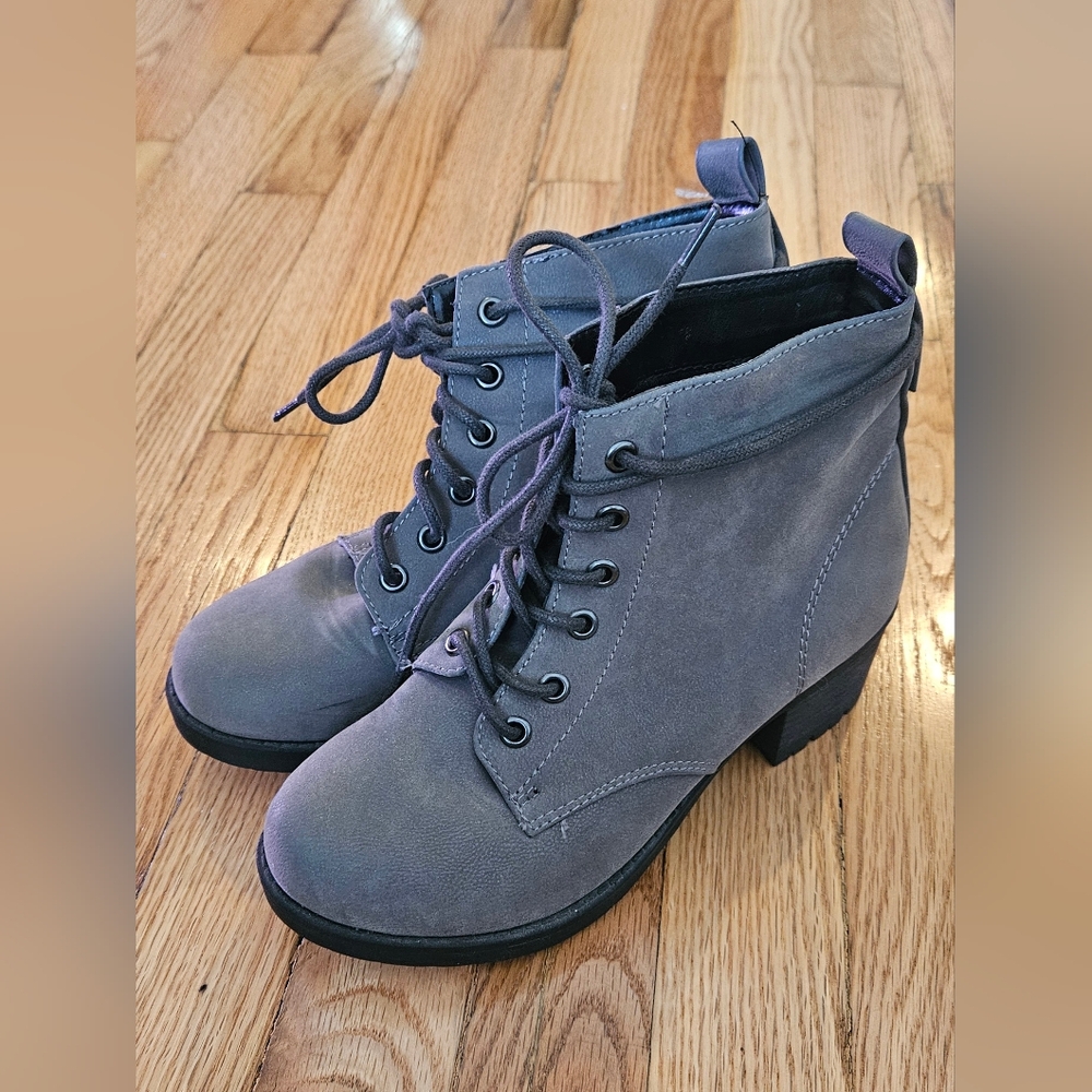 Grey faux suede lace up boots size 5.5